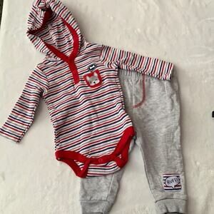 Dapper Dude Striped Dog Hooded One Piece with Gray Sweatpants Size‎ 3-6 Months
